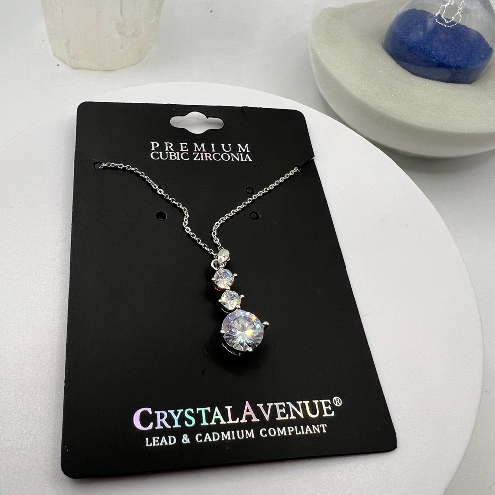 Crystal Avenue Stainless‎ Steel Premium Cubic Zirconia Necklace NEW